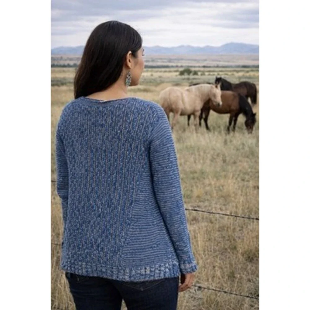 Vince Camuto Sweater S Blue Loose Knit Crew Neck Preppy Measurements In Pics